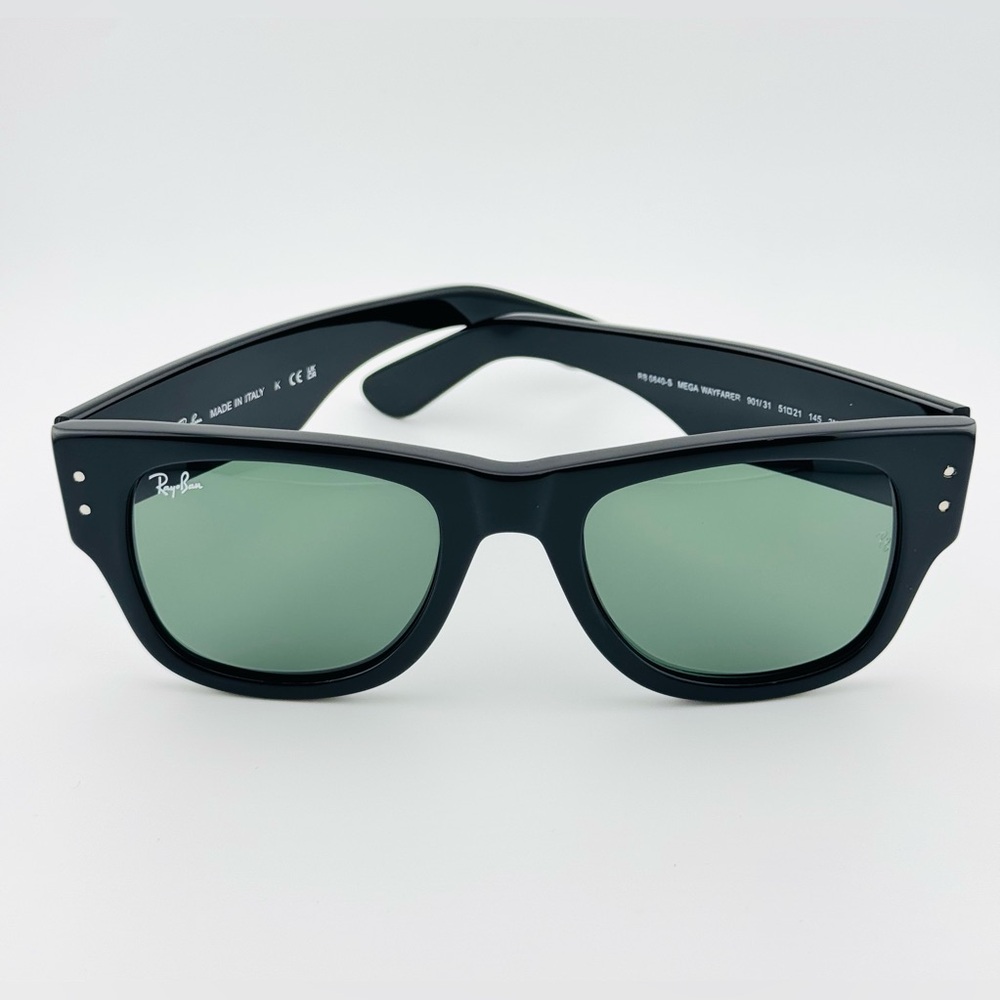 Ray-Ban Mega Wayfarer Sunglasses Rb0840S Acetate Black Frame Green Lenses UNISEX - Picture 10 of 15
